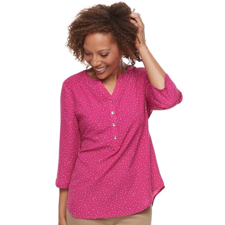Petite Croft & Barrow&reg; Smocked Printed Top, Women's, Size: Xl Petite, Med Pink