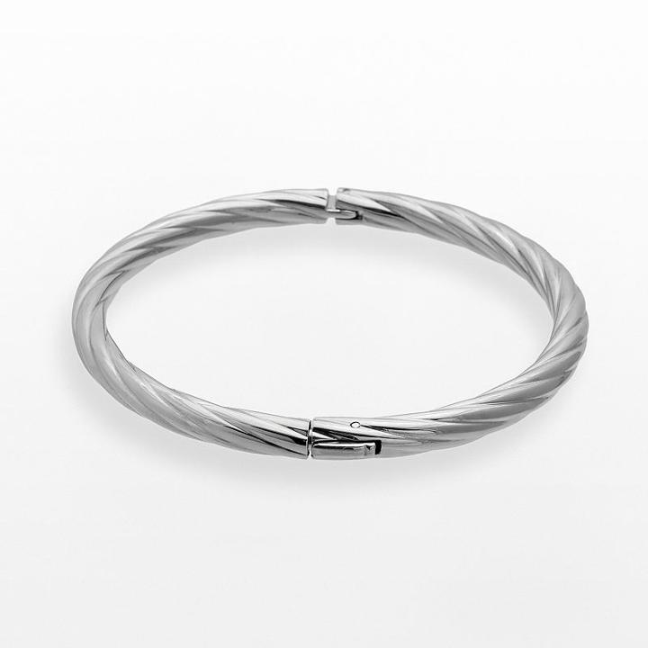 Stainless Steel Textured Bangle Bracelet, Women's, Grey