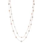 Rose Gold Tone Simulated Pearl Double Strand Long Necklace, Women's, Pink