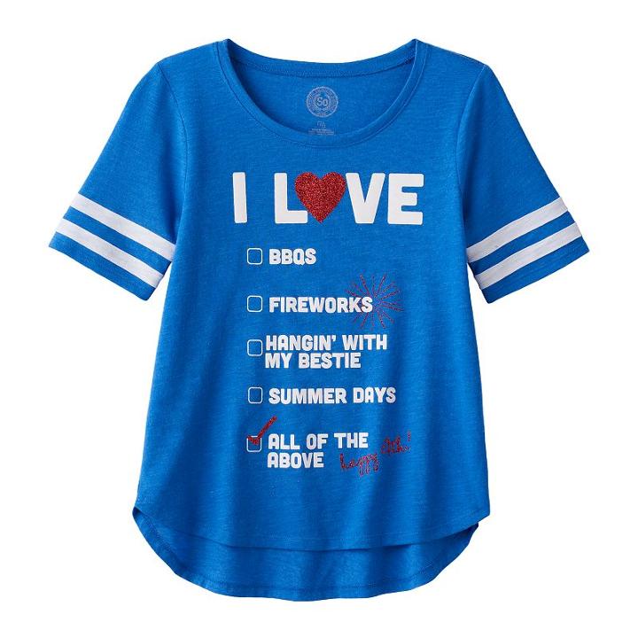 Girls 7-16 & Plus Size So&reg; Americana Varsity Stripe Graphic Tee, Girl's, Size: 12, Med Blue