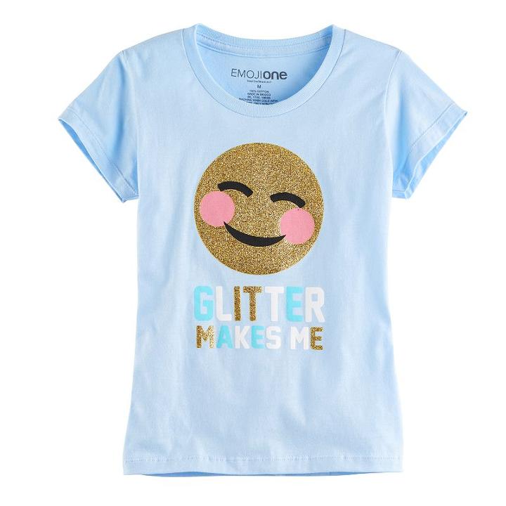 Girls 7-16 Glitter Makes Me Smile Glitter Emoji Graphic Tee, Size: Small, Light Blue