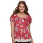 Juniors' Rewind Crochet-hem Cross-back Tee, Teens, Size: Large, Red