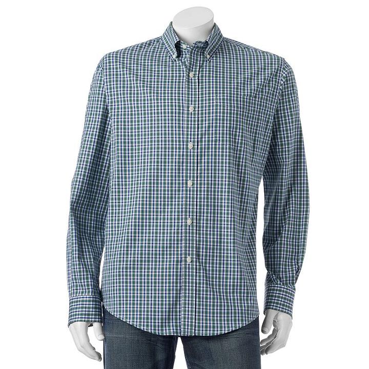 Men's Croft & Barrow&reg; Classic-fit Checked Stretch Button-down Shirt, Size: Xl, Green