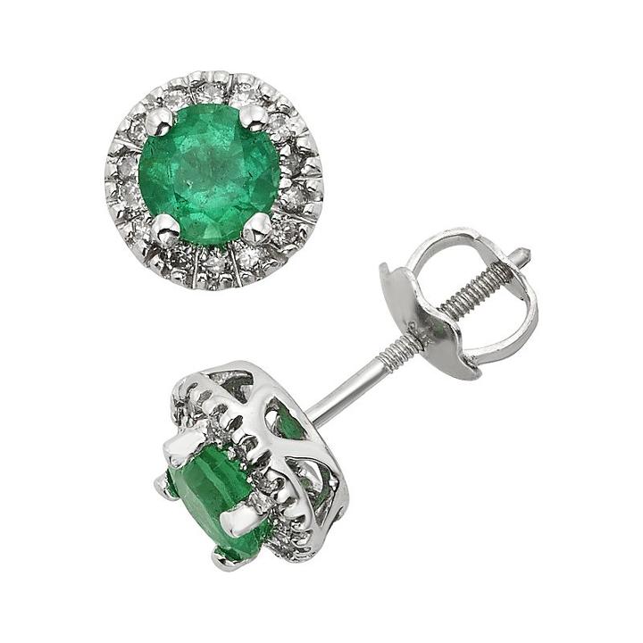 The Regal Collection Emerald And 1/8 Carat T.w. Igl Certified Diamond 14k White Gold Tiered Halo Stud Earrings, Women's, Green