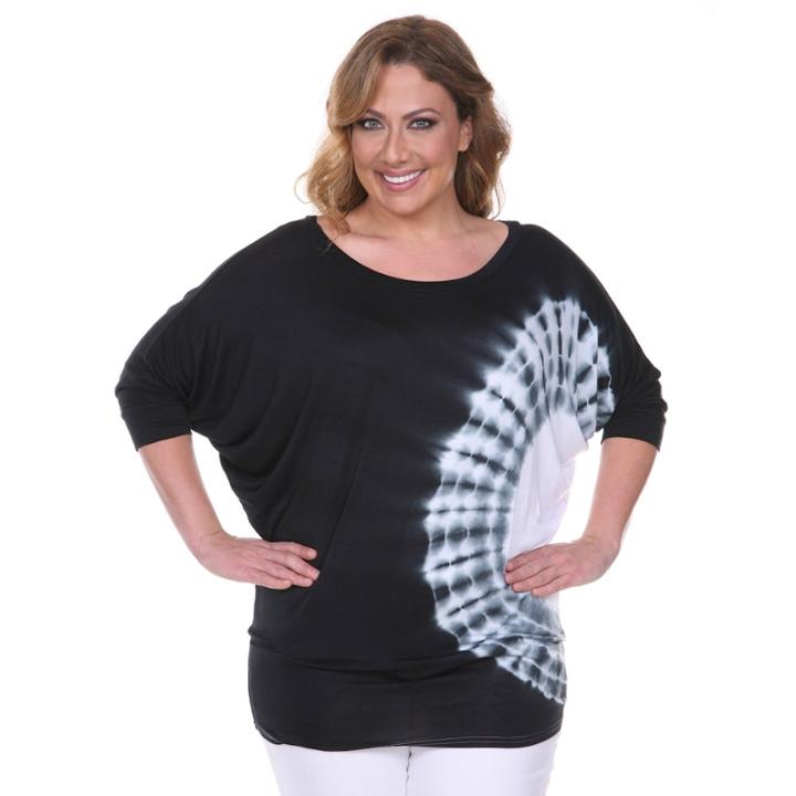Plus Size White Mark Tie Dyed Tunic, Women's, Size: 2xl, Black