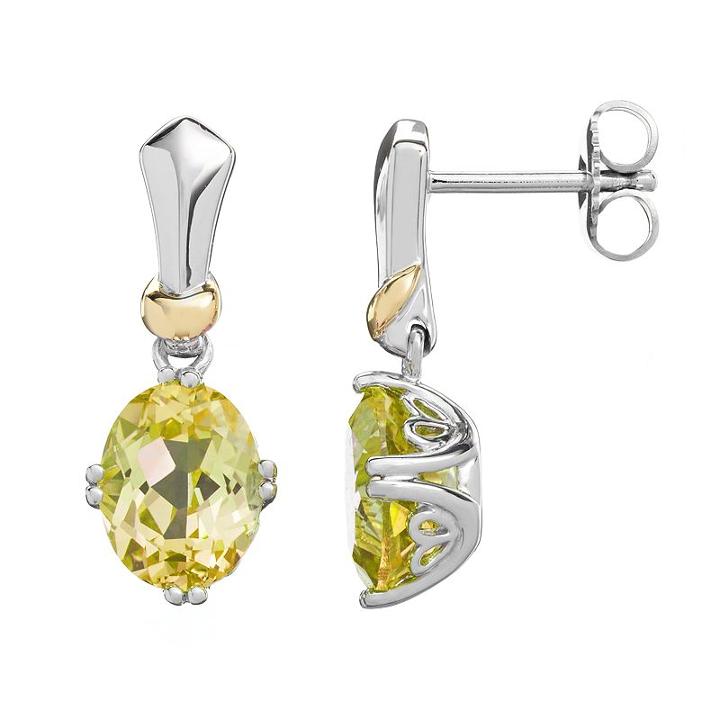 Lemon Quartz Sterling Silver Oval Drop Earrings, Women's, Yellow