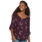 Juniors' So&reg; Woven Roll-tab Henley Top, Teens, Size: Xs, Purple