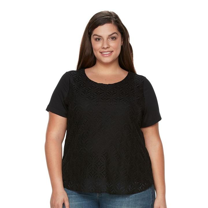 Plus Size Croft & Barrow&reg; Lace Tee, Women's, Size: 3xl, Black
