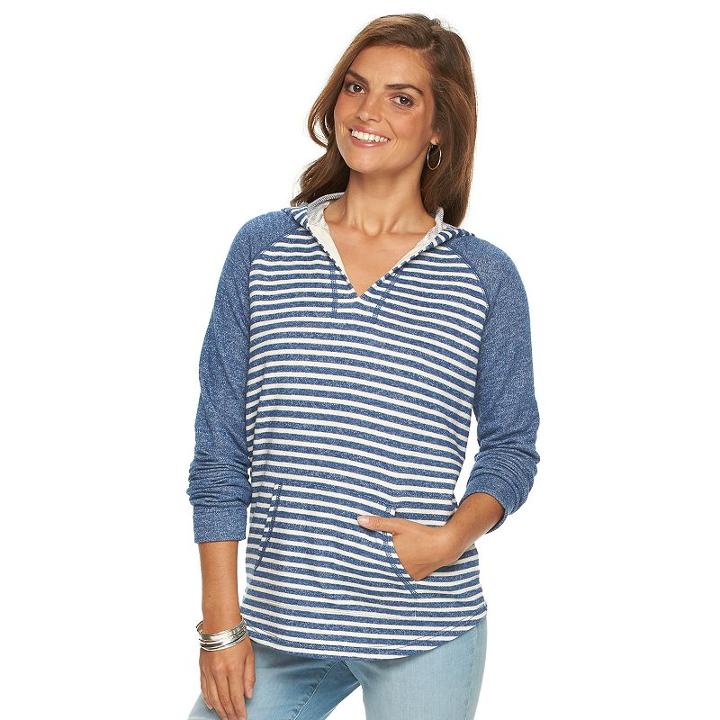 Women's Chaps Striped Raglan Hoodie, Size: Xs, Blue