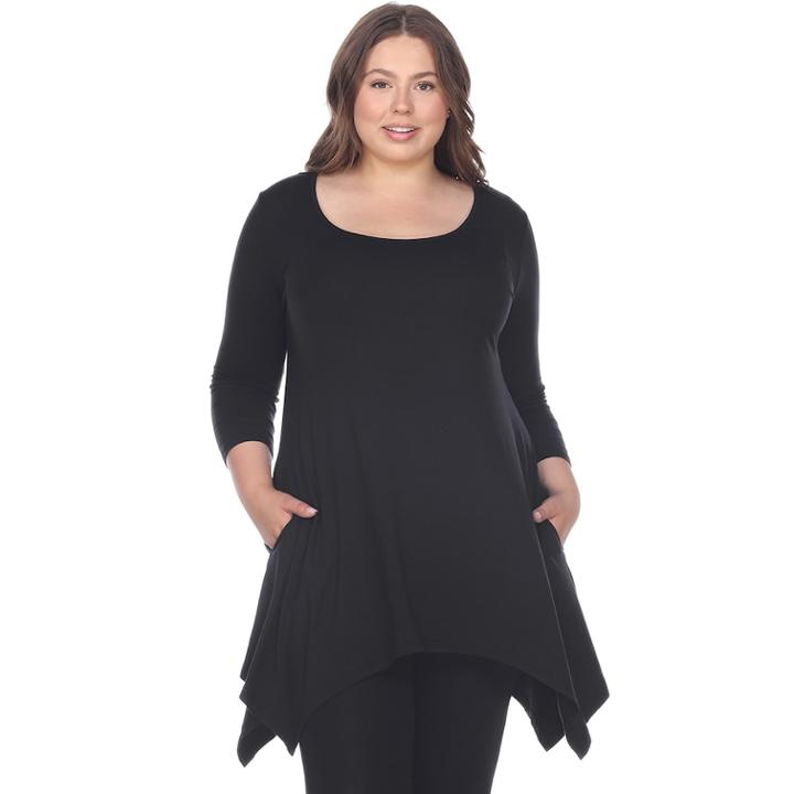 Plus Size White Mark Handkerchief Tunic Top, Women's, Size: 2xl, Black