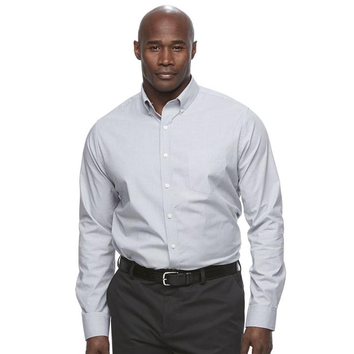 Big & Tall Croft & Barrow&reg; Classic-fit Stretch Woven Button-down Shirt, Men's, Size: Xl Tall, Grey