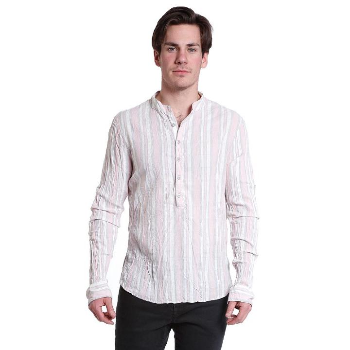 Men's Excelled Slim-fit Striped Henley, Size: Large, Pink