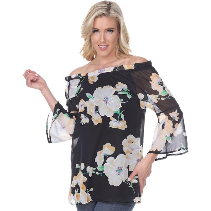 Women's White Mark Floral Off-the-shoulder Tunic, Size: Small, Black