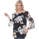 Women's White Mark Floral Off-the-shoulder Tunic, Size: Small, Black