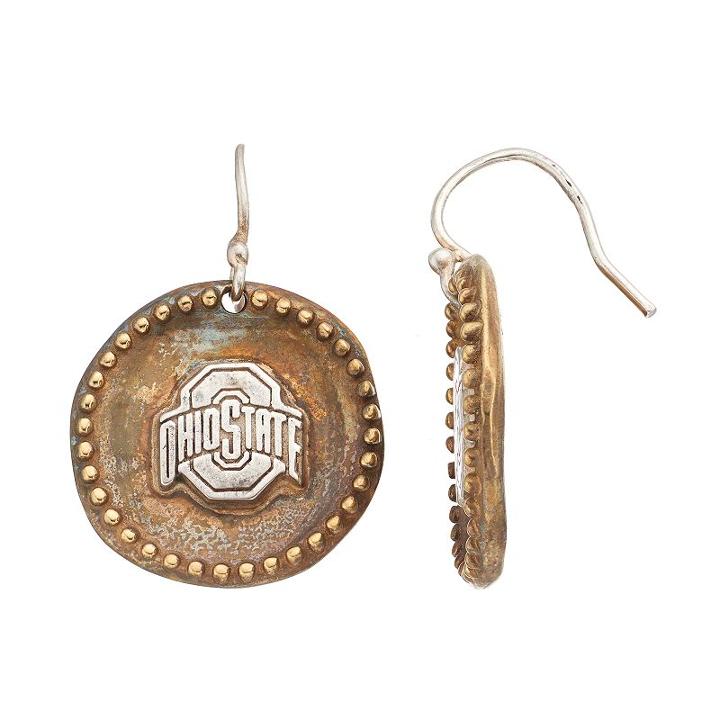 Dayna U Sterling Silver Ohio State Buckeyes Antiqued Coin Earrings, Women's, Grey