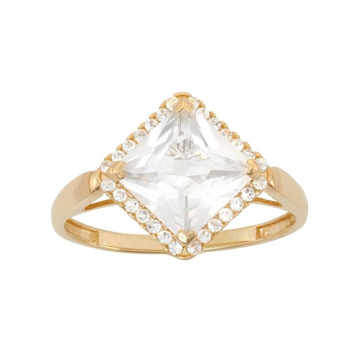 Cubic Zirconia Square Halo Engagement Ring In 10k Gold, Women's, Size: 6, White