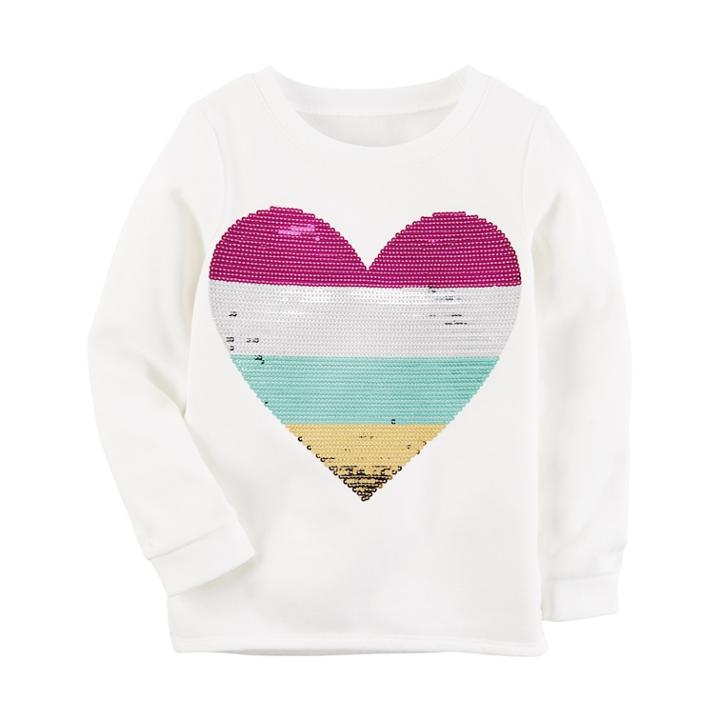 Girls 4-8 Carter's Sequin Heart Sweatshirt, Size: 6, White