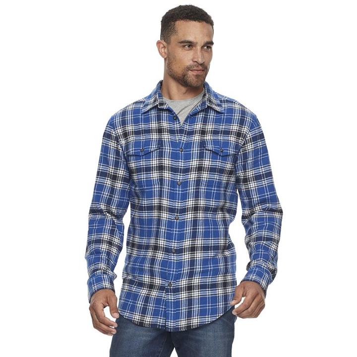 Men's Sonoma Goods For Life&trade; Plaid Flannel Button-down Shirt, Size: Large, Med Blue