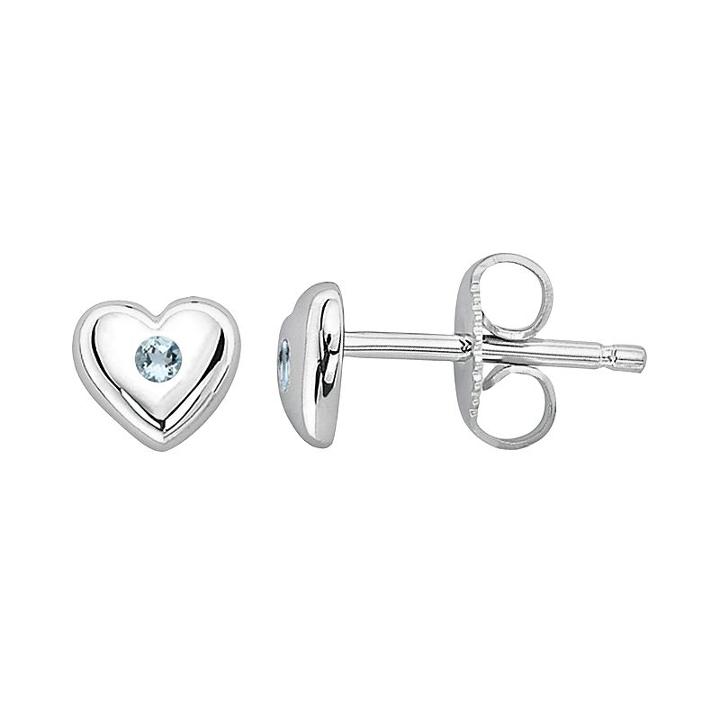 Little Diva Diamonds Kids' Sterling Silver Aquamarine Heart Stud Earrings, Women's, Blue