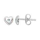 Little Diva Diamonds Kids' Sterling Silver Aquamarine Heart Stud Earrings, Women's, Blue
