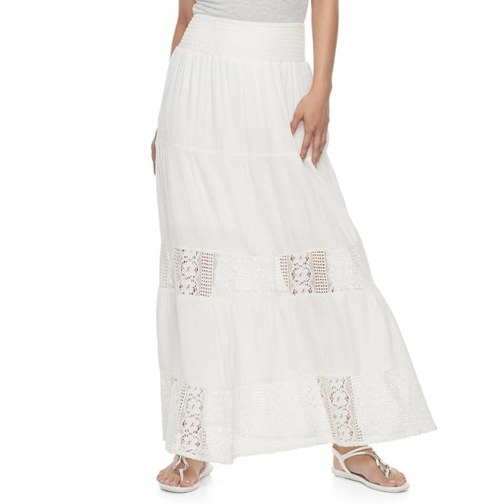 Women's Studio 253 Tiered Lace Inset Maxi Skirt, Size: Xl, Natural