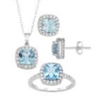 Sterling Silver Lab-created Blue Topaz & Lab-created White Sapphire Ring, Pendant & Earring Set, Women's, Size: 7