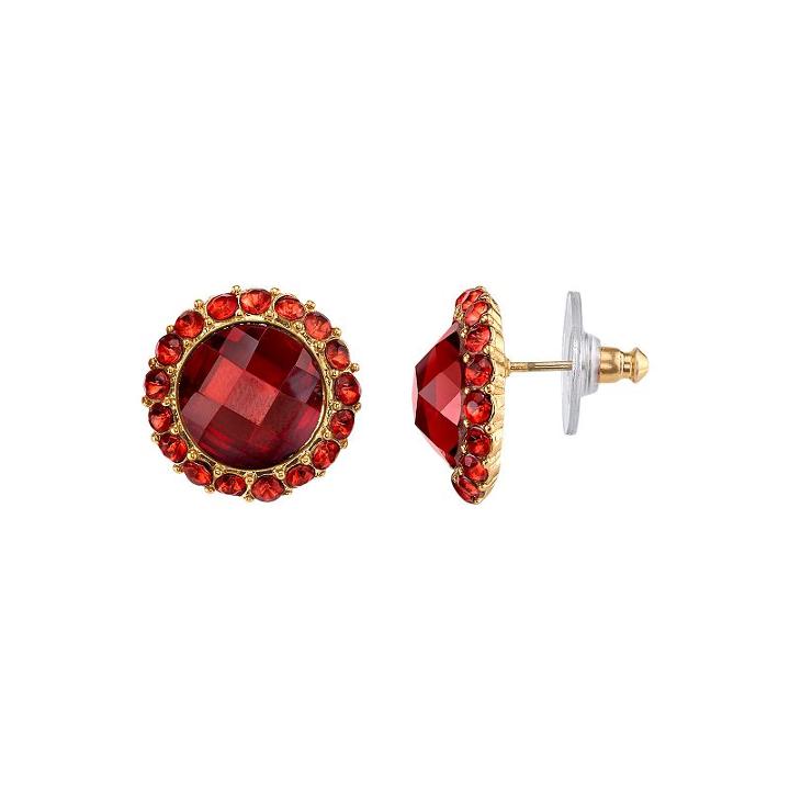 1928 Nickel Free Faceted Stone Round Halo Stud Earrings, Women's, Orange