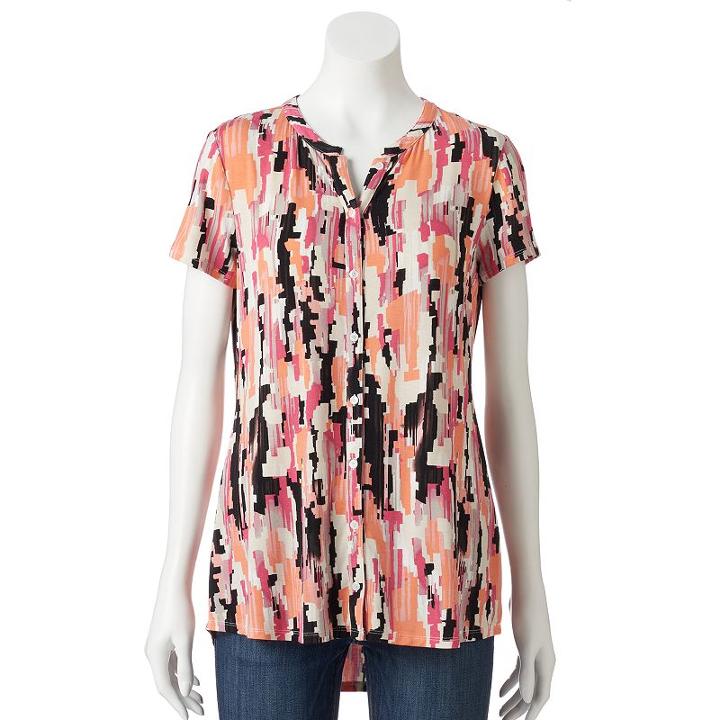 Dana Buchman, Women's Button-down Shirt, Size: Medium, Brt Orange
