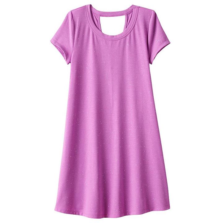 Girls 7-16 & Plus Size So&reg; Cutout Short Sleeve Glitter Swing Dress, Girl's, Size: S/7-8, Med Purple