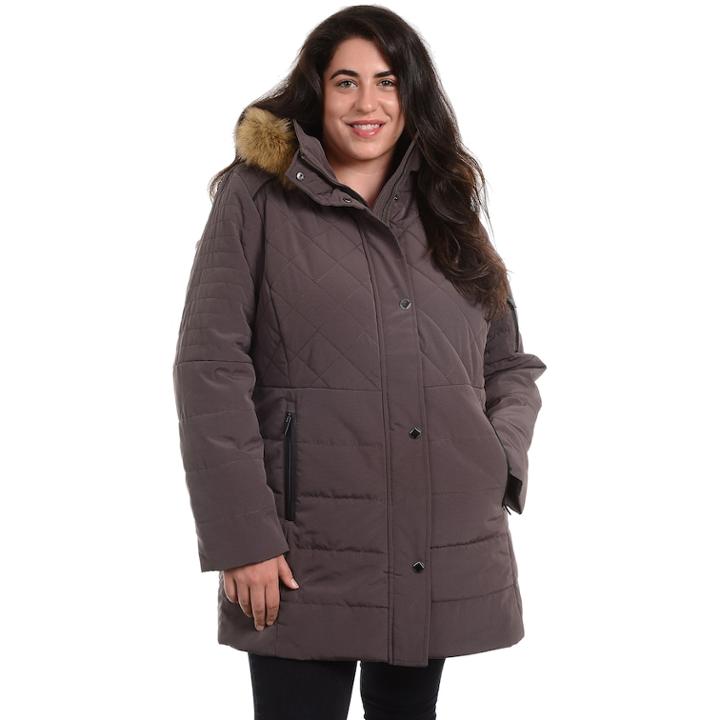 Plus Size Fleet Street Quilted Faux Silk Hooded Jacket, Women's, Size: 3xl, Dark Brown