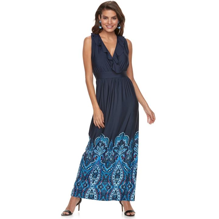 Women's Nina Leonard Ruffle Scroll-hem Faux-wrap Dress, Size: Xl, Turquoise/blue (turq/aqua)