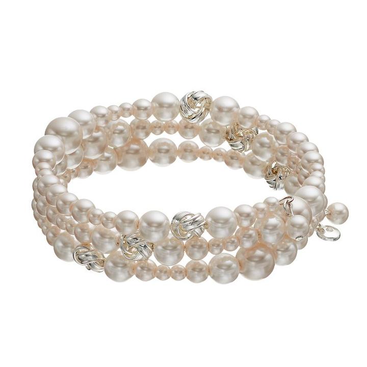 Simulated Pearl Love Knot Coil Bracelet, Women's, White Oth