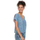 Juniors' Mudd&reg; Printed Tie-front Top, Teens, Size: Large, Med Blue