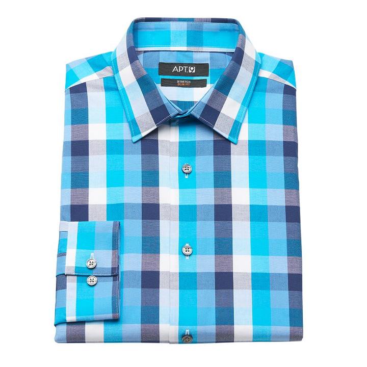 Men's Apt. 9 &reg; Slim-fit Plaid Stretch Dress Shirt, Size: 15.5-32/33, Blue