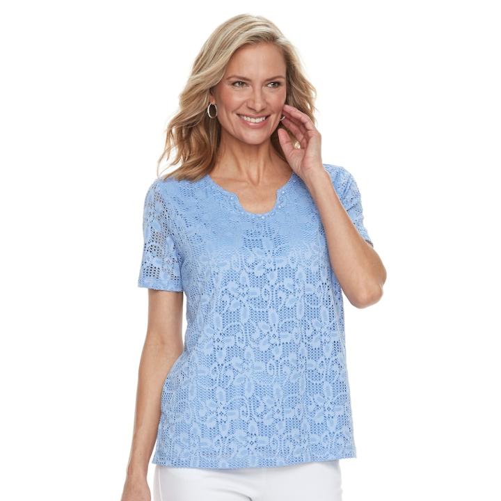 Women's Napa Valley Floral Lace Embellished Top, Size: Medium, Med Blue