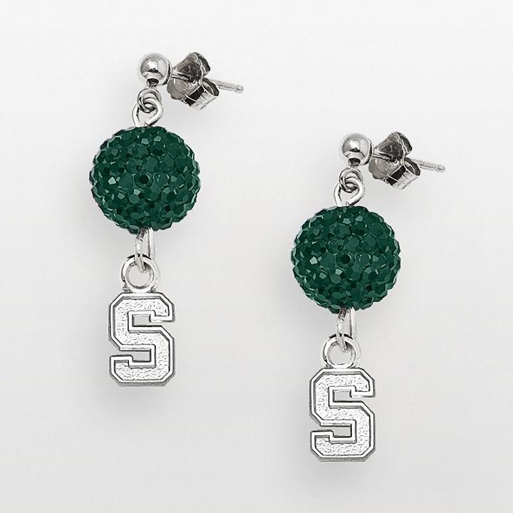 Michigan State Spartans Sterling Silver Crystal Linear Drop Earrings, Women's, Green