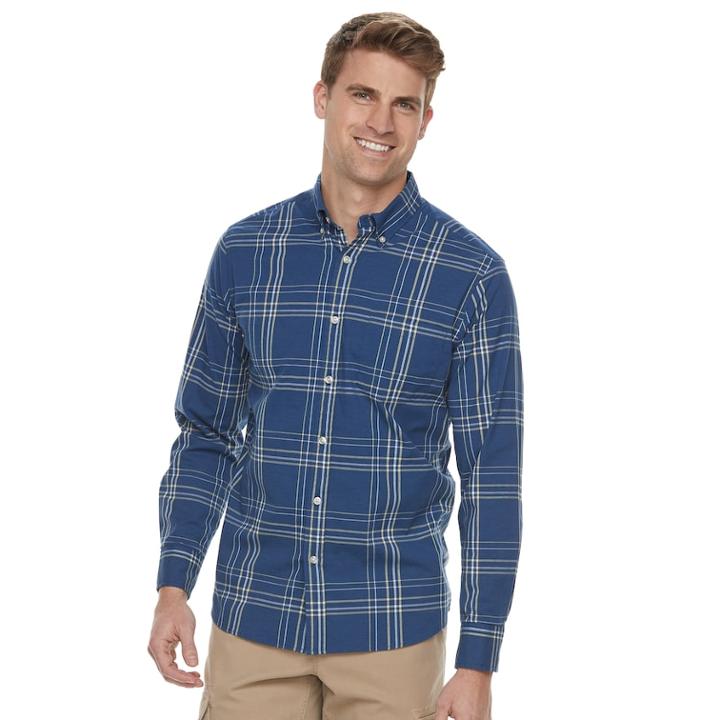 Men's Sonoma Goods For Life&trade; Flexwear Modern-fit Stretch Poplin Button-down Shirt, Size: Large, Dark Blue