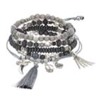 Silver Tone Gray Bead Stretch & Adjustable Bracelet Set, Women's, Grey