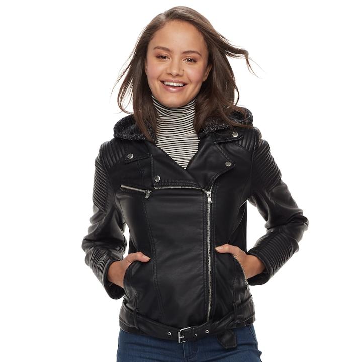 Juniors' Sebby Motorcycle Faux-leather Jacket, Teens, Size: Large, Black