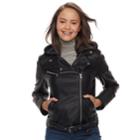 Juniors' Sebby Motorcycle Faux-leather Jacket, Teens, Size: Large, Black