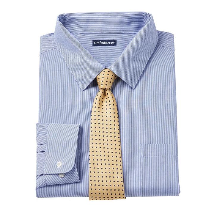 Big & Tall Croft & Barrow&reg; Classic-fit Striped Dress Shirt And Patterned Tie Boxed Set, Men's, Size: 17 36/7t, Blue