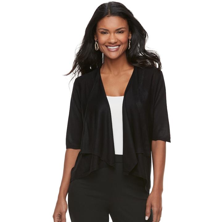 Women's Elle&trade; Mix-stitch Flyaway Cardigan, Size: Medium, Black