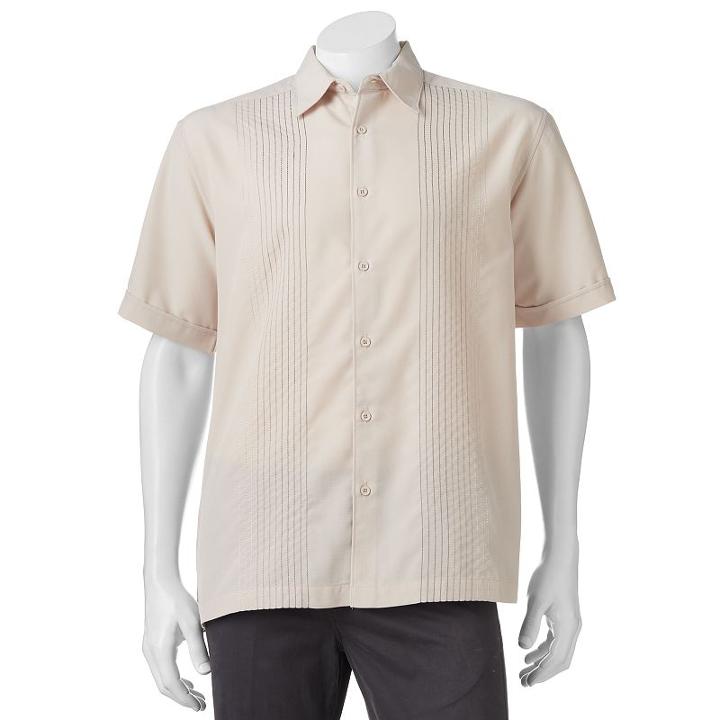 Men's Havanera Textured Striped Embroidered Button-down Shirt, Size: Xxl, Lt Beige