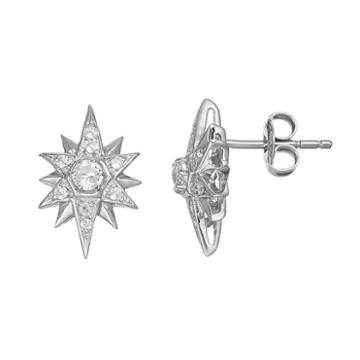 Sparkle Gem Sterling Silver White Topaz Starburst Stud Earrings, Women's