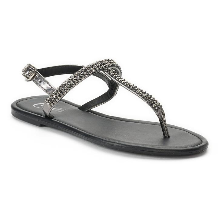 Women's Candies&reg; Bling T-strap Sandals, Size: Medium, Black