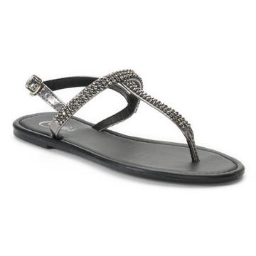 Women's Candies&reg; Bling T-strap Sandals, Size: Medium, Black