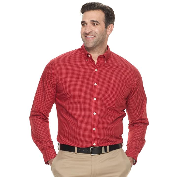 Big & Tall Van Heusen Classic-fit Checked Wrinkle-free Button-down Shirt, Men's, Size: 2xb, Dark Red