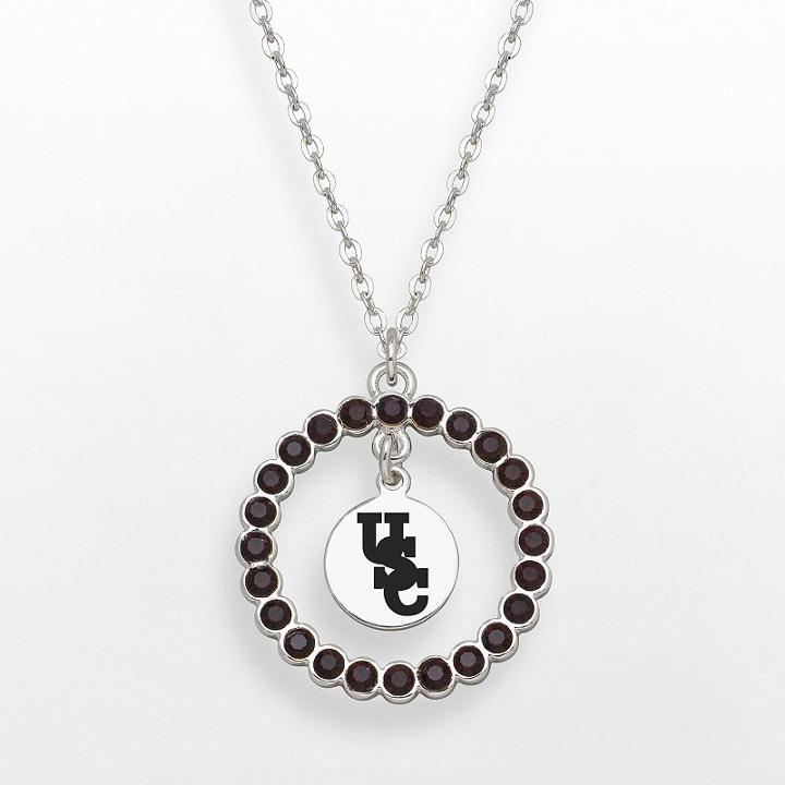 Logoart South Carolina Gamecocks Silver Tone Crystal Logo Charm Circle Pendant, Women's, Size: 18, Red