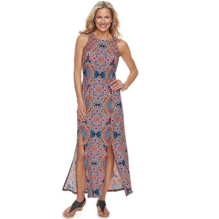 Petite Suite 7 Front Slit Maxi Dress, Women's, Size: 10 Petite, Red Blue Multi