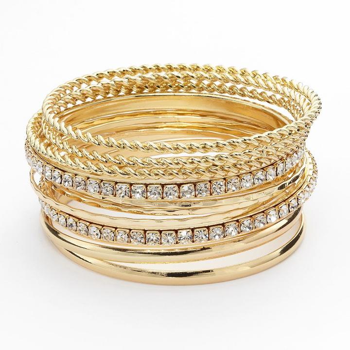 Apt. 9&reg; Hammered And Twist Simulated Crystal Bangle Bracelet Set, Adult Unisex, Multicolor